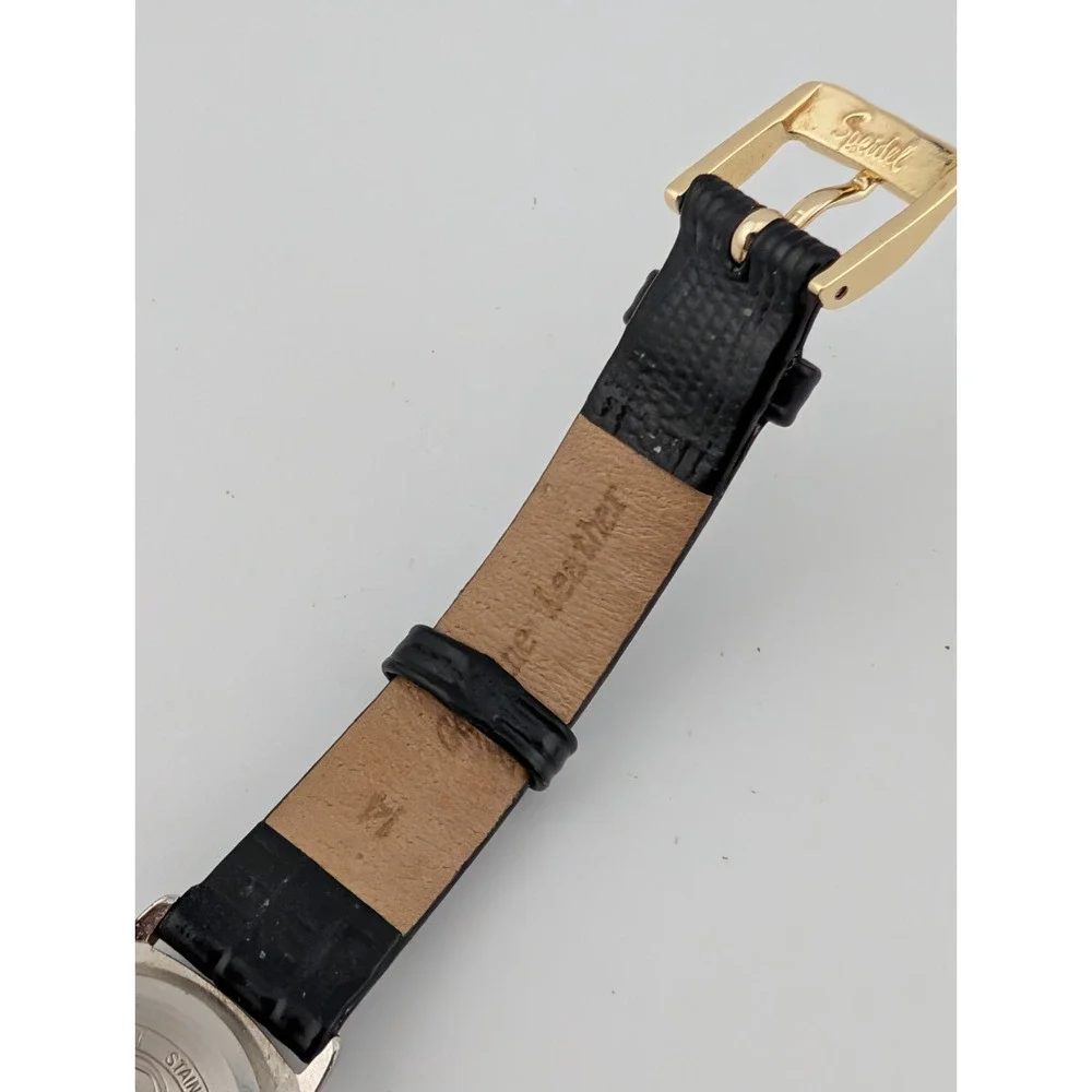 Vintage Cherokee Watch Women‎ 23mm Silver Case Black Leather Band- New Battery